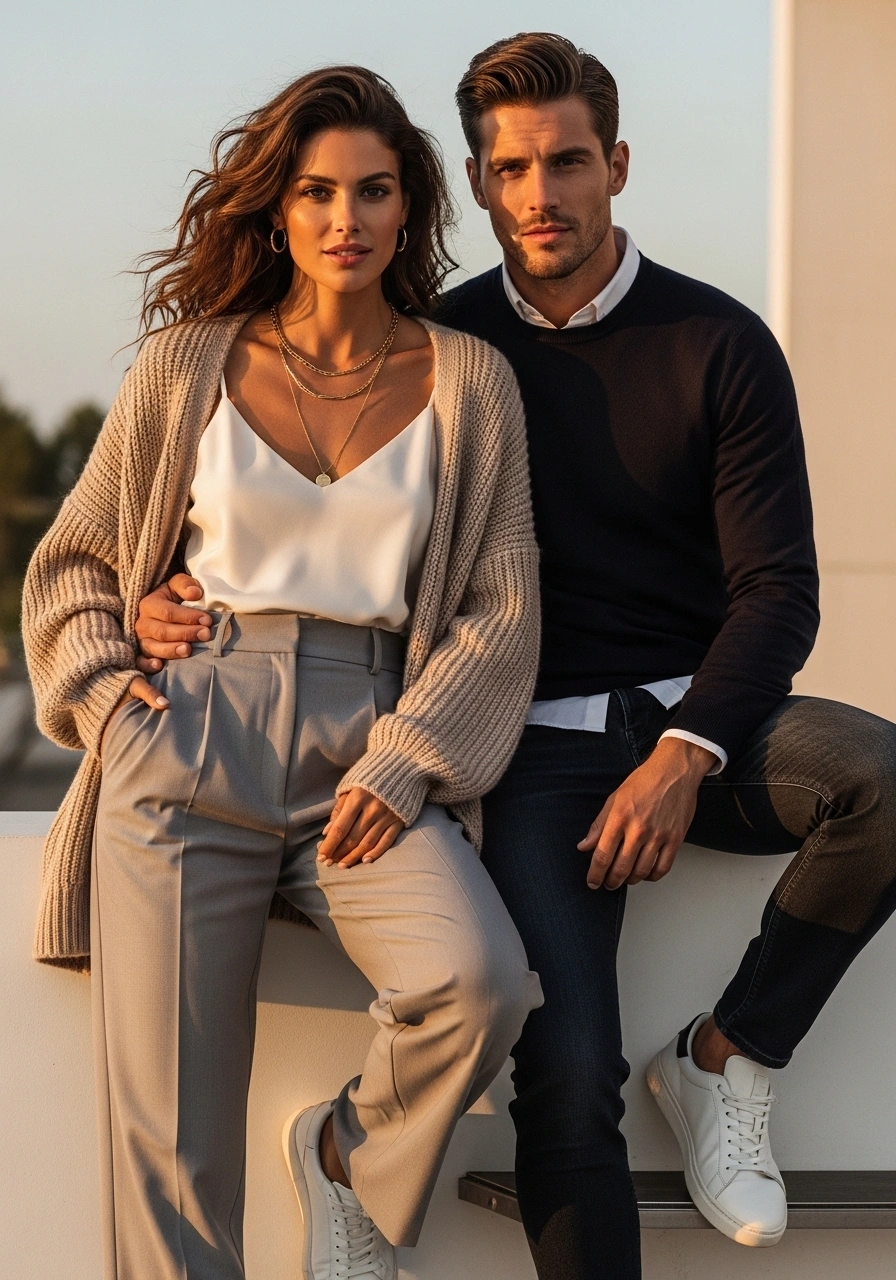 Fashionable couple wearing_trendy clothes