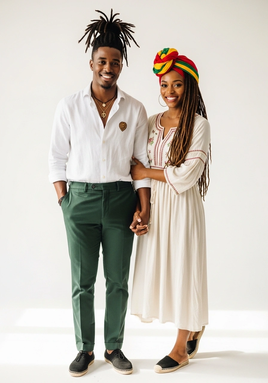 Fashionable couple wearing trendy clothes