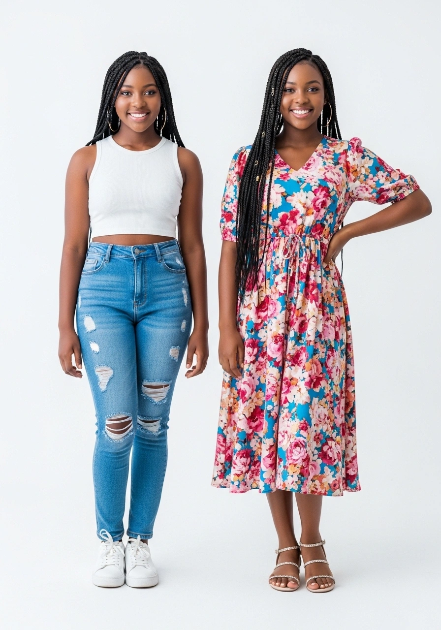 Young girls in modern outfits